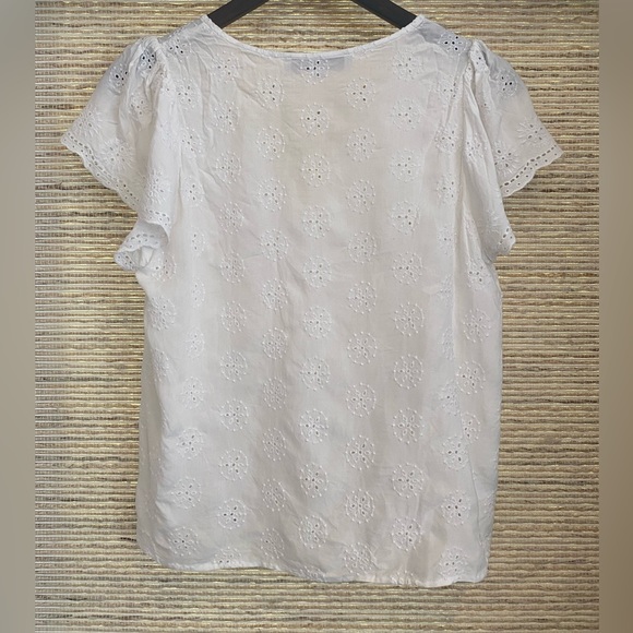 LOFT Eyelet Flutter Blouse in White - Picture 3 of 5
